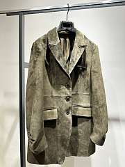 Celine Old Celine Goat Suede Coat Green - 1