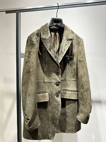 Celine Old Celine Goat Suede Coat Green