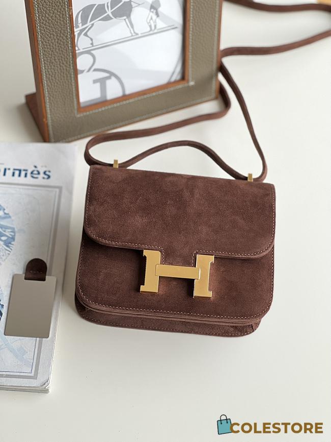 Hermes Shoulder Bag Dobls Suede Gold Hardware Chocolate 19 x 15 x 4 cm - 1