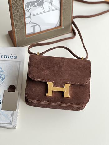 Hermes Shoulder Bag Dobls Suede Gold Hardware Chocolate 19 x 15 x 4 cm