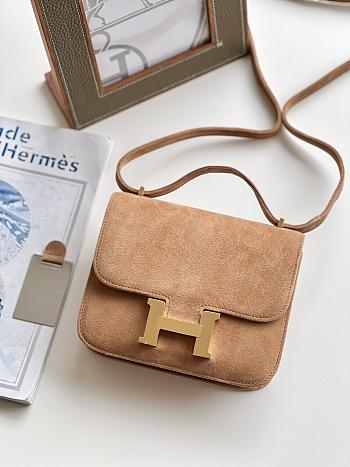 Hermes Shoulder Bag Dobls Suede Brown 19 x 15 x 4 cm