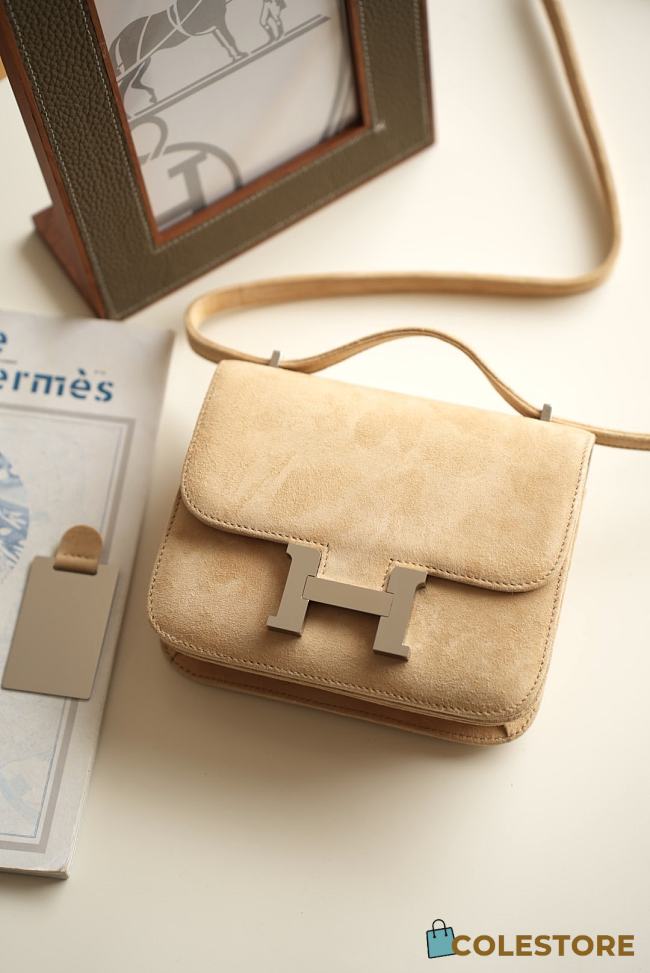 Hermes Shoulder Bag Dobls Suede Silver Hardware Beige19 x 15 x 4 cm - 1