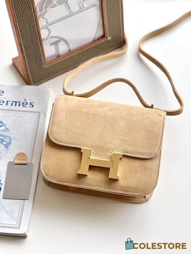 Hermes Shoulder Bag Dobls Suede Gold Hardware Beige 19 x 15 x 4 cm - 1