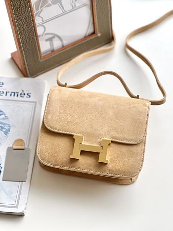 Hermes Shoulder Bag Dobls Suede Gold Hardware Beige 19 x 15 x 4 cm