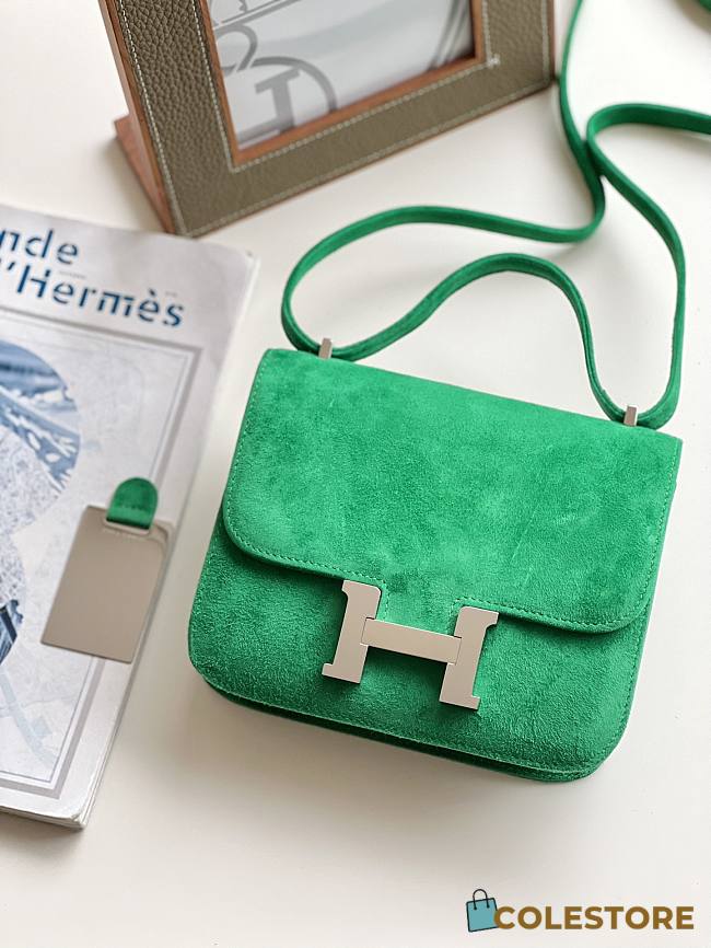 Hermes Shoulder Bag Dobls Suede Silver Hardware Green 19 x 15 x 4 cm - 1