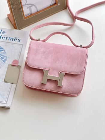 Hermes Shoulder Bag Dobls Suede Pink Hardware Pink 19 x 15 x 4 cm