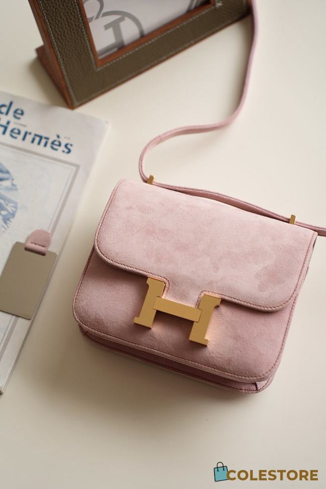 Hermes Shoulder Bag Dobls Suede Gold Hardware Pink 19 x 15 x 4 cm - 1