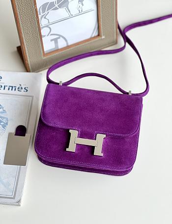 Hermes Shoulder Bag Dobls Suede Pink Hardware Purple 19 x 15 x 4 cm