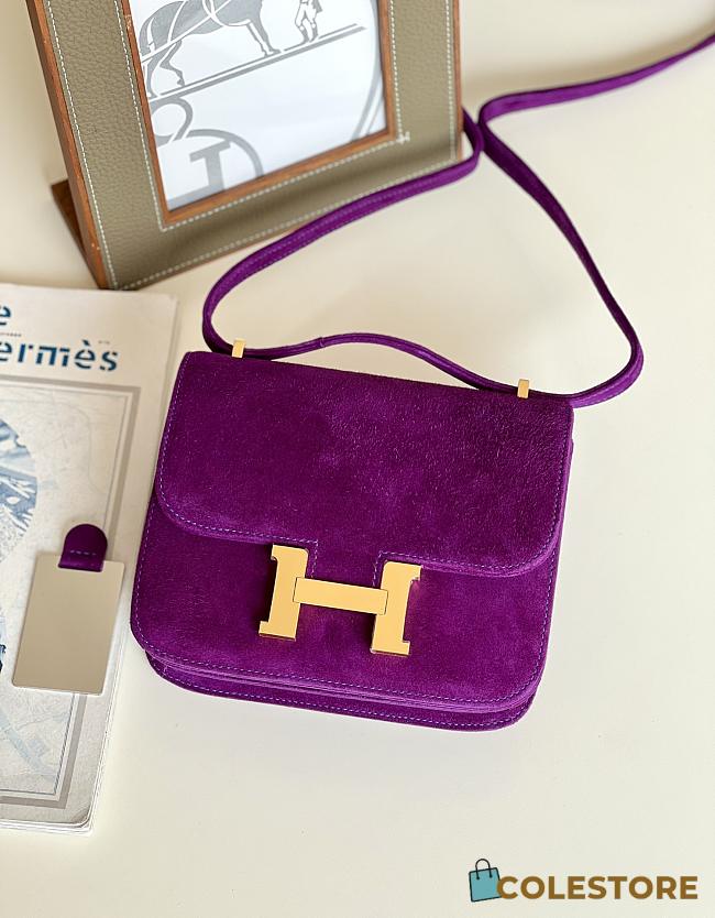 Hermes Shoulder Bag Dobls Suede Gold Hardware Purple 19 x 15 x 4 cm - 1