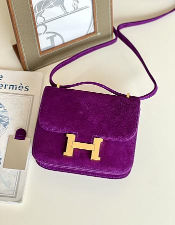 Hermes Shoulder Bag Dobls Suede Gold Hardware Purple 19 x 15 x 4 cm