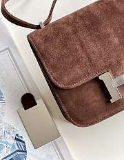 Hermes Shoulder Bag Dobls Suede Silver Hardware Chocolate 19 x 15 x 4 cm - 2