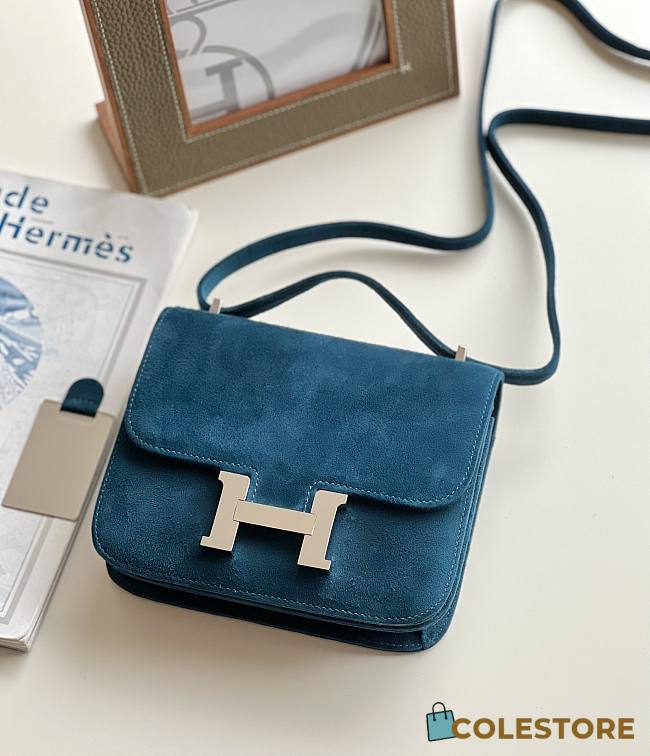 Hermes Shoulder Bag Dobls Suede Silver Hardware Blue 19 x 15 x 4 cm - 1