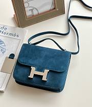 Hermes Shoulder Bag Dobls Suede Silver Hardware Blue 19 x 15 x 4 cm - 1