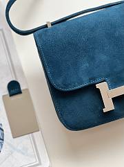 Hermes Shoulder Bag Dobls Suede Silver Hardware Blue 19 x 15 x 4 cm - 2