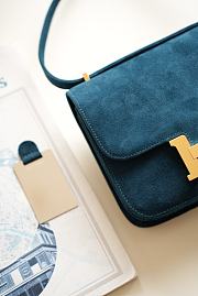 Hermes Shoulder Bag Dobls Suede Gold Hardware Blue 19 x 15 x 4 cm - 2