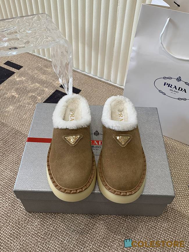 Prada Mule Fur Dark Brown  - 1