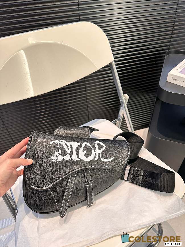 Dior Sac Saddle Dior and Peter Doig Cuir de veau grainé Noir - Homme 25 x 19 cm - 1