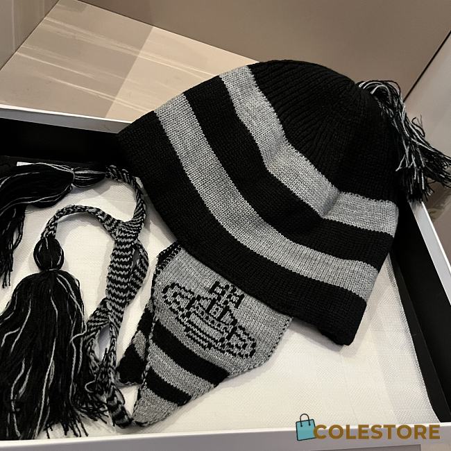 Vivienne Westwood Wool Hat Ear-Cover Black And Grey  - 1