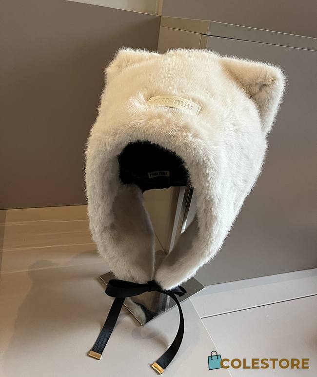 Miu Miu Cat Ears Bomber Hat Full Fur White  - 1