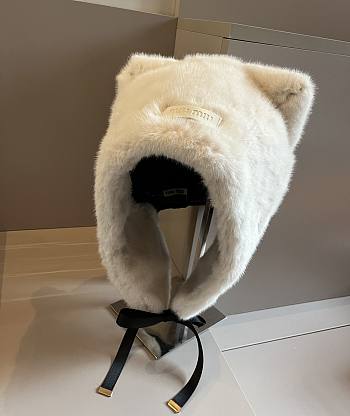 Miu Miu Cat Ears Bomber Hat Full Fur White 