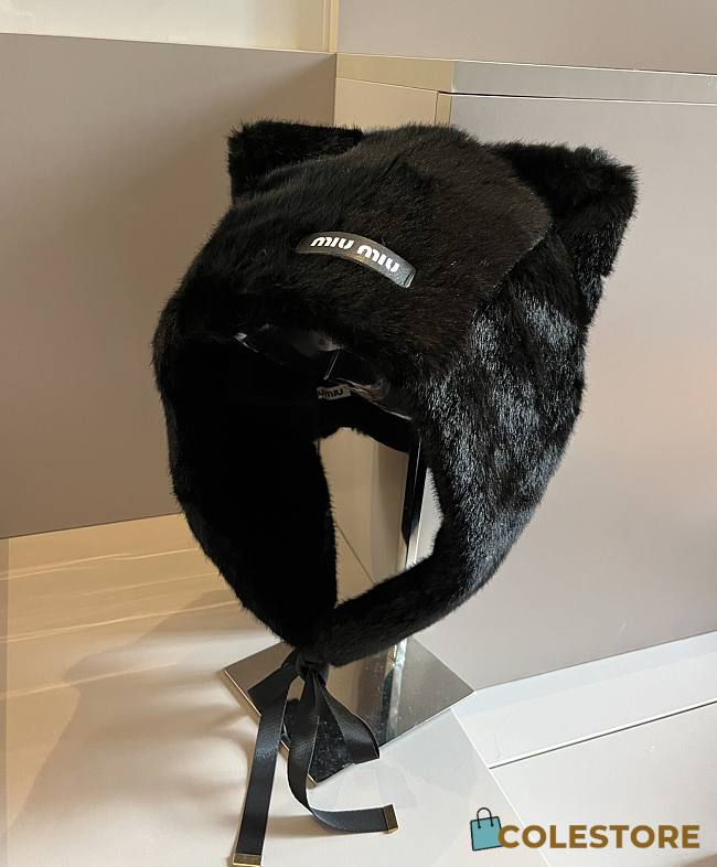 Miu Miu Cat Ears Bomber Hat Full Fur Black  - 1