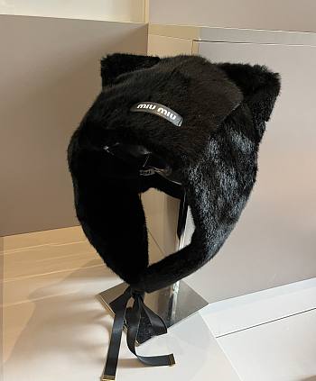 Miu Miu Cat Ears Bomber Hat Full Fur Black 