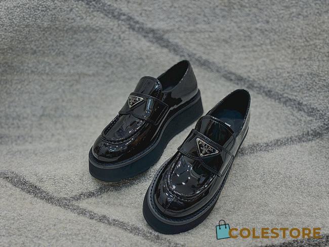 Prada Logo Shiny Leather Loafers Black  - 1