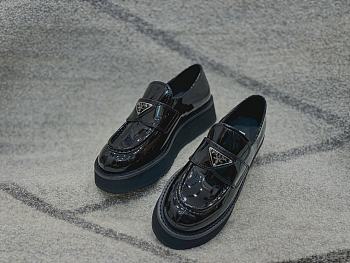 Prada Logo Shiny Leather Loafers Black 