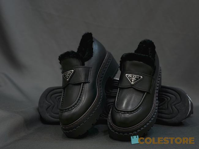 Prada Leather Loafers With Fur Black - 1