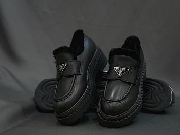 Prada Leather Loafers With Fur Black