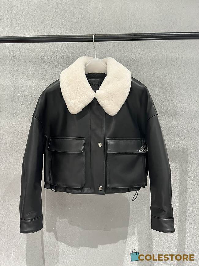  Proenza Schouler Crop Leather Jacket Shearling White Collar - 1