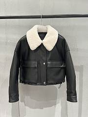  Proenza Schouler Crop Leather Jacket Shearling White Collar - 1
