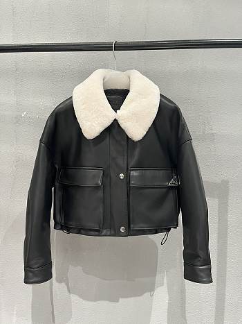  Proenza Schouler Crop Leather Jacket Shearling White Collar