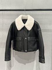  Proenza Schouler Crop Leather Jacket Shearling White Collar - 3