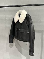  Proenza Schouler Crop Leather Jacket Shearling White Collar - 4
