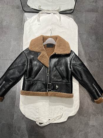 Prada Faux Leather Jacket with Faux Fur Lining Warm Winter Biker Coat