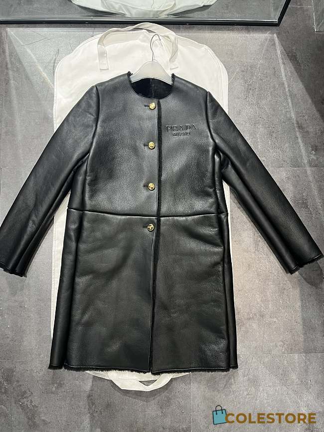 Prada Leather Long Coat Black - 1
