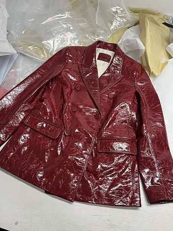 Gucci Leather Blazer Coat Red
