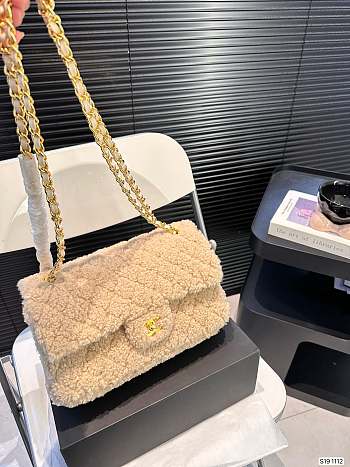 Chanel Classic Flap Bag Fur Light Beige 26 x 17 cm