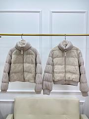 White/ Beige Wool And Fur Coat - 1