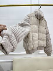 White/ Beige Wool And Fur Coat - 2