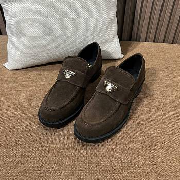 Prada Triangle Suede Loafers Chocolate