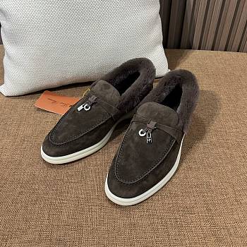Loro Piana Suede Fur Charm Loafers Chocolate