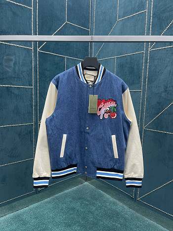 Gucci cherry patch bomber jacket Blue