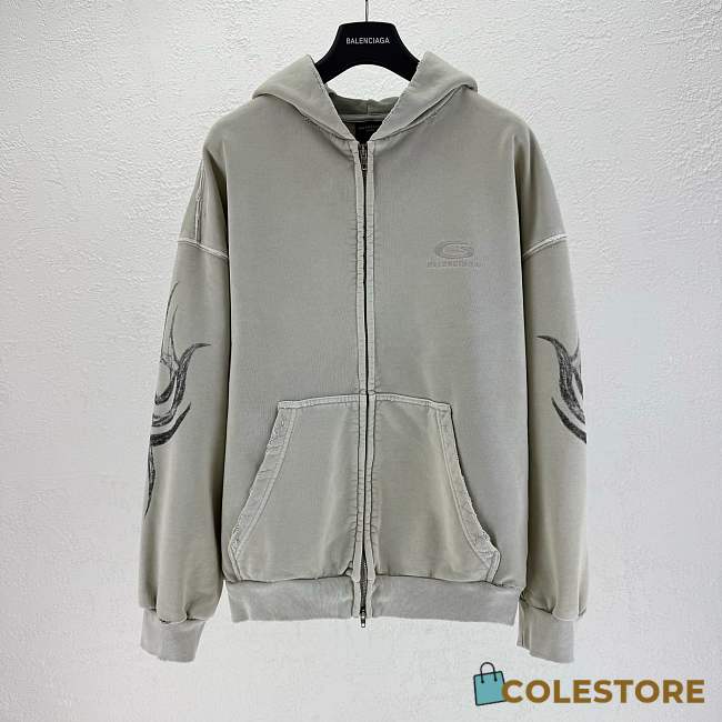 Balenciaga Destroyed Logo Print Hoodie Grey - 1
