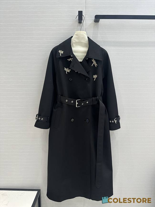 Dior 24ss Dragonfly Embroidered Trench Coat Black - 1