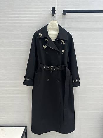 Dior 24ss Dragonfly Embroidered Trench Coat Black
