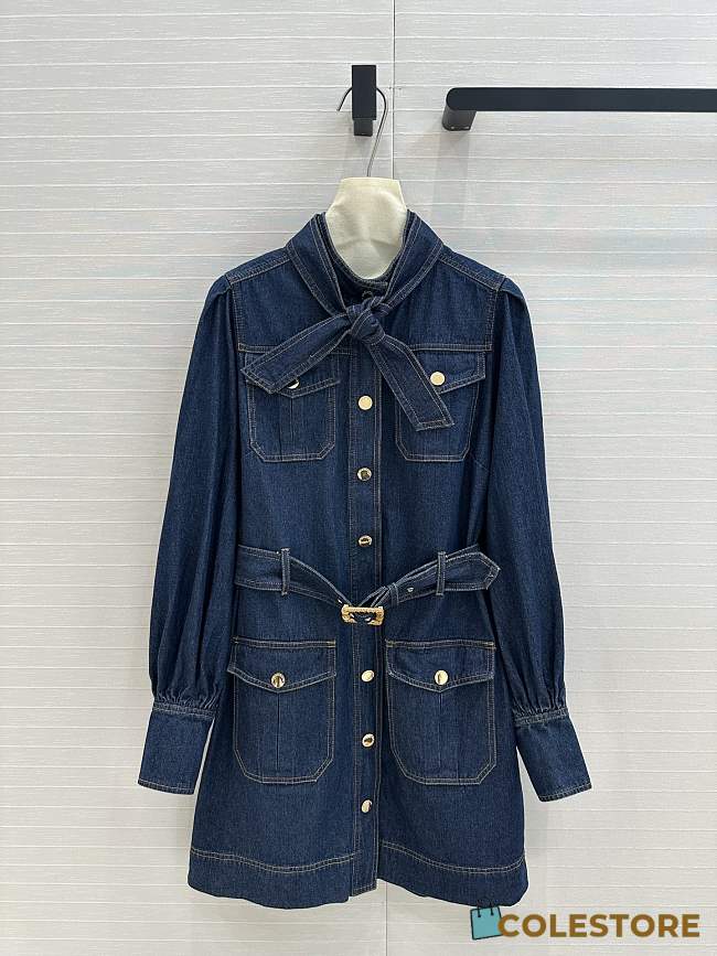 Zara Denim Mini Dress with Peter Pan Collar  - 1