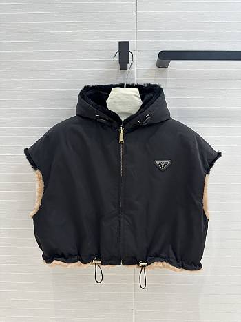 Prada Sleeveless Puffer Vest with Faux Fur Trim Black 