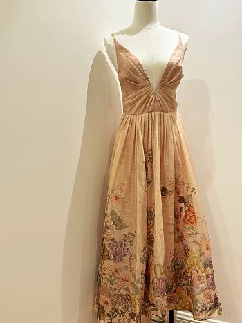  Zimmermann Floral Print Dress with a Plunging Neckline